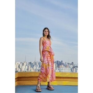 FARM Rio Pink Ombré Bananas Cross Back Maxi Dress.
